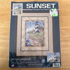Sunset Sea Cliff Lighthouse Cross Stitch Kit